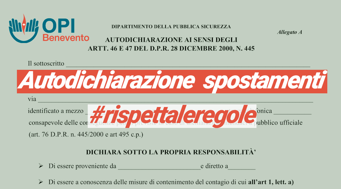 Modulo autodichiarazione per gli spostamenti